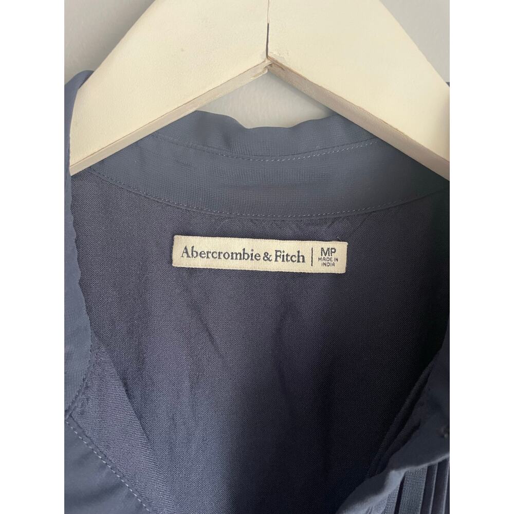 Abercrombie & Fitch navy blue chiffon pleated collared mini dress medium petite - Picture 2 of 5
